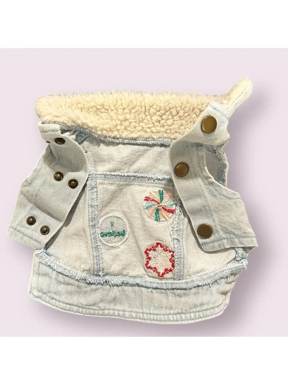 CHRISTMAS Denim Dog Vest Coat Sherpa Collar Two Size Snap Front Size Small